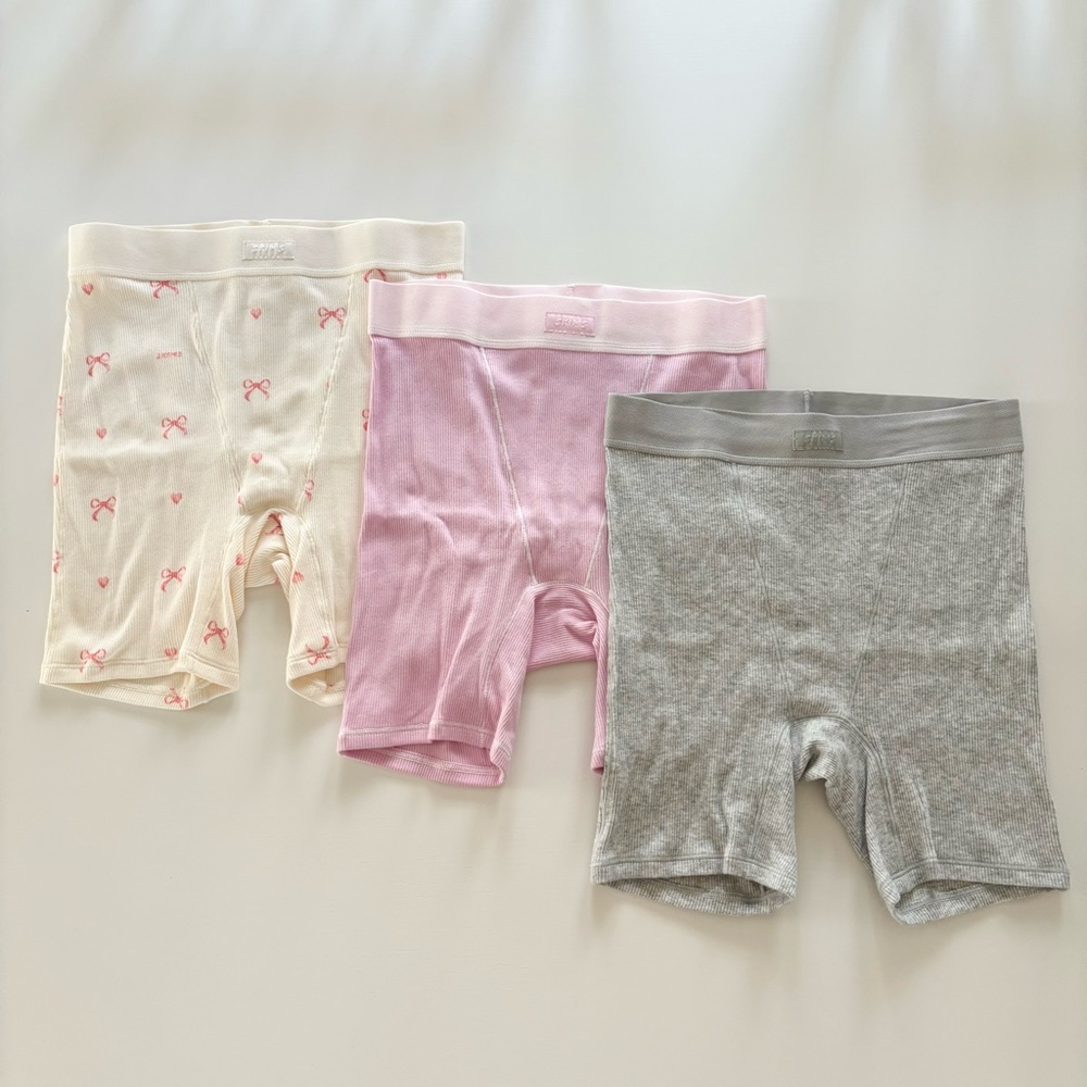 NWB SKIMS Cotton Rib Boxers 3-Pack Baby Pink Multi